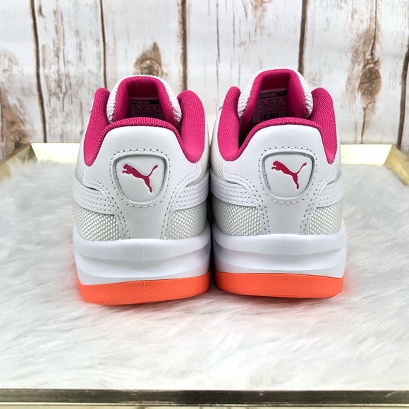 Puma California Leather White Orange Pink Sneakers - Picture 3 of 8